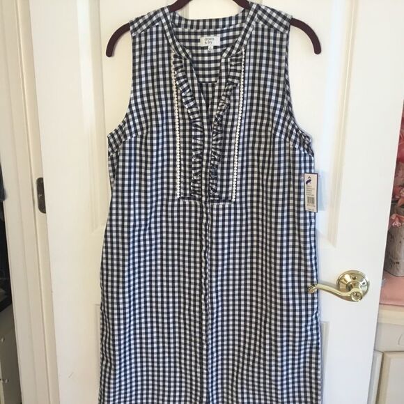 NWT Crown & Ivy Blue Check Sleeveless Dress Sz 6 - Picture 1 of 11
